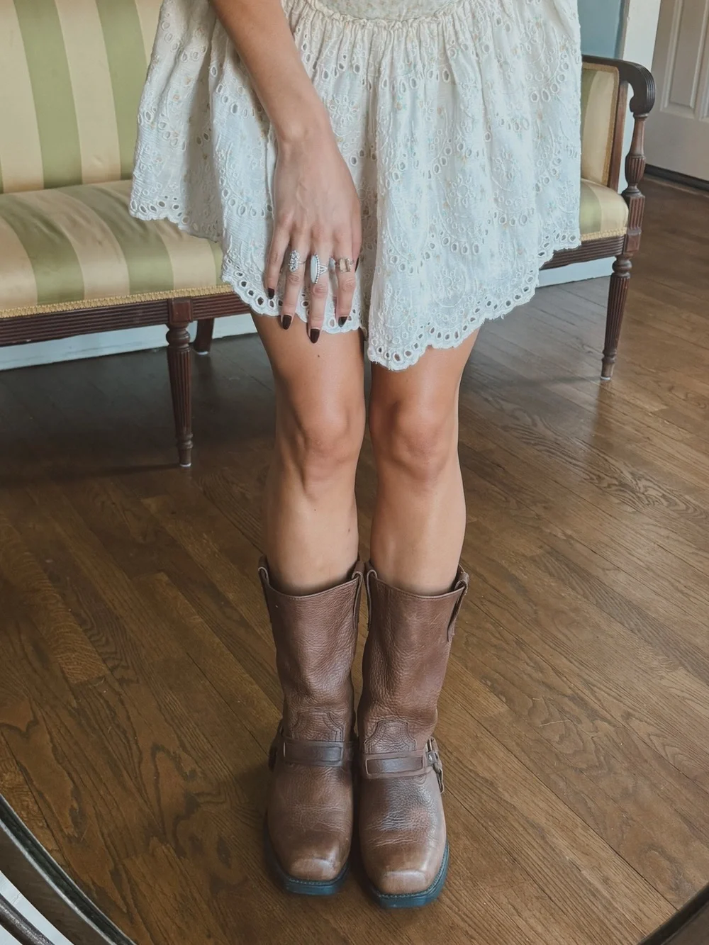 Brown Square toe leather harness boots sz 9.5